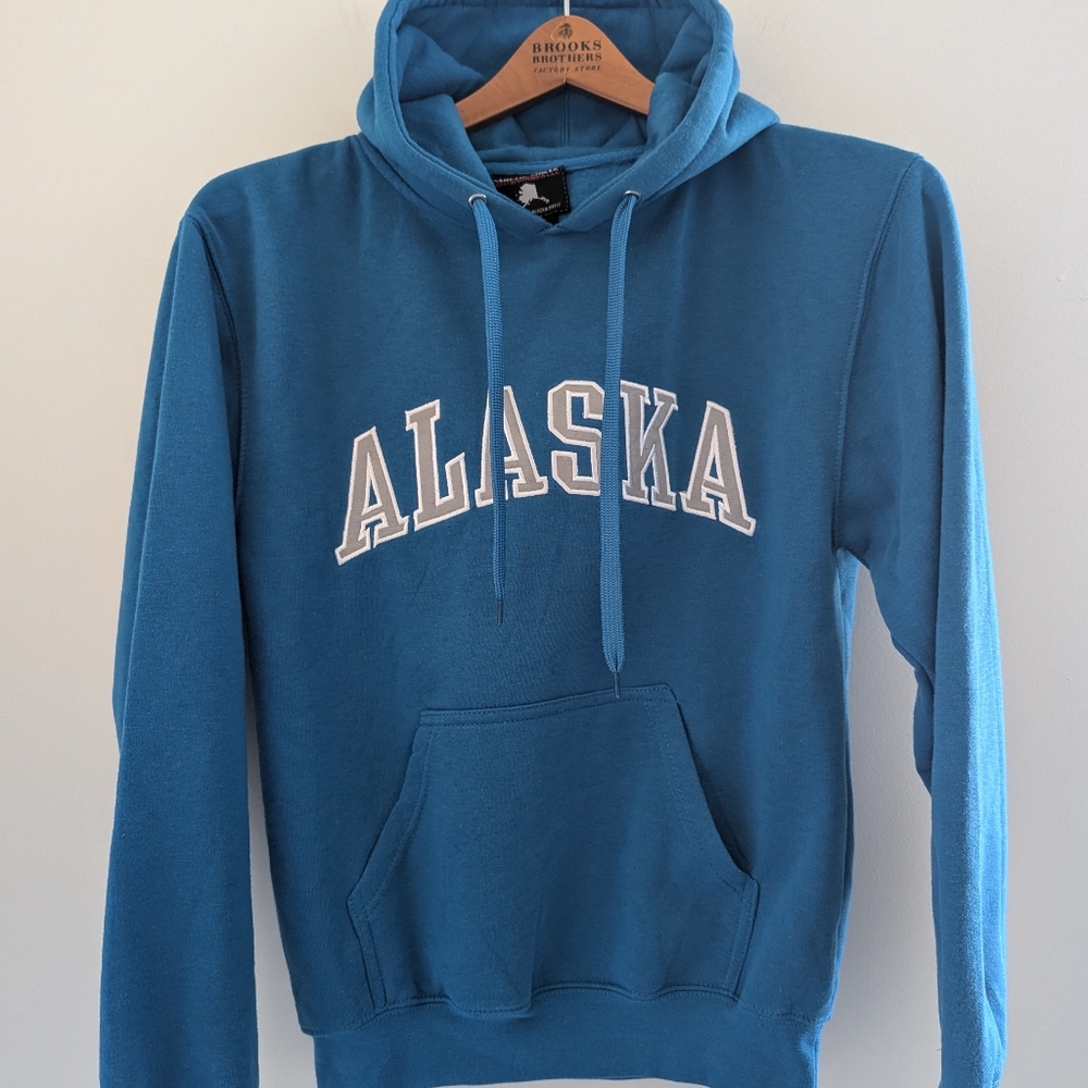 Alaska Travel Destination Brushed Fleece Hoodie Sweatshirt Men's Women's S Blue